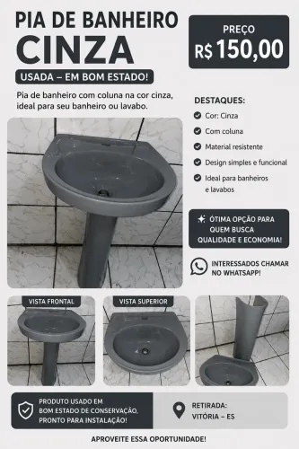 PIA DE BANHEIRO CINZA
