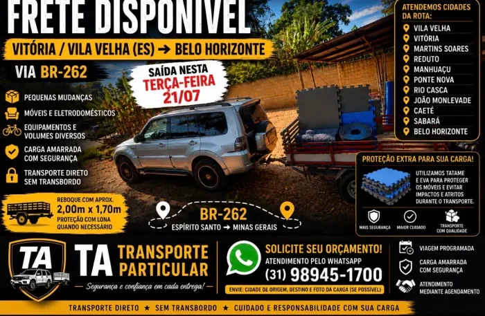? Frete | Carreto | Pequena Mudança | Vitória/Vila Velha ? BH | BR-262
