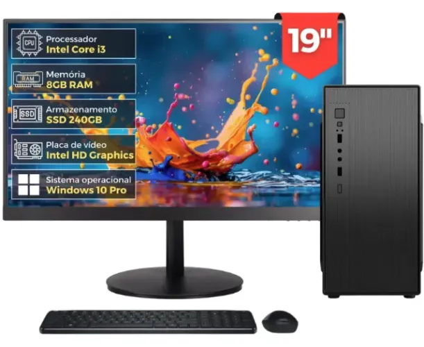 Computador Completo Intel Core I3, 8gb Ram, Ssd 240gb, Monitor Led 19 Hdmi, Windows