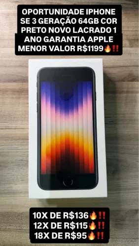 iPhone SE terceira geração novo lacrado 1 ano garantia Apple + NF