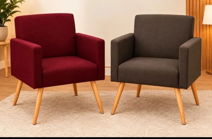 Poltrona decorativa para sala de estar pés palito