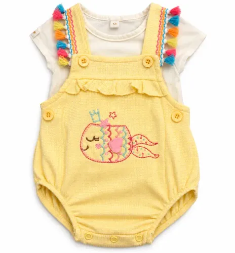 Body Jardineira amarela bordado bebê infantil