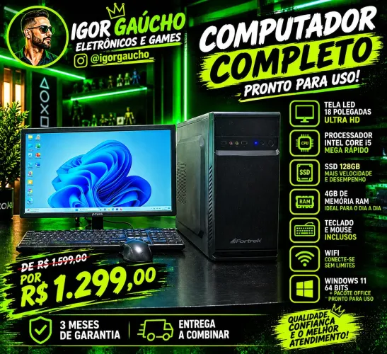 COMPUTADOR, intel core i5 ultra rápido, 128GB SSD, 4Gb ram, tela 18 polegadas, windows 11