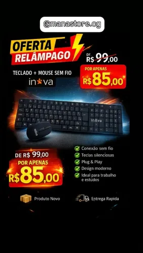 Kit teclado + mouse sem fio INOVA