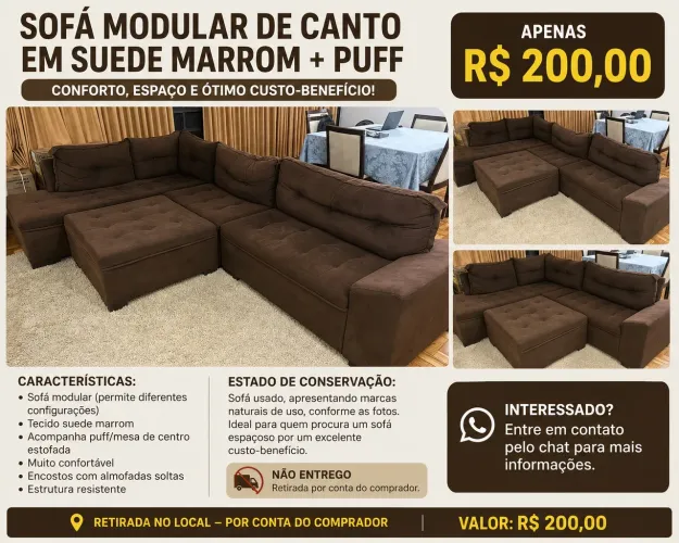 Sofá modular marrom (imperdível - entrega em NOV/26)