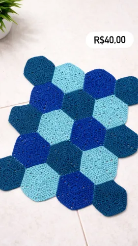 Tapete crochê hexágonos 