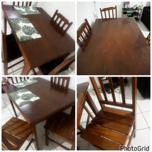 Mesa com quatro cadeiras de madeira