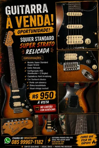 Guitarra squier  standart super strato relicada com captadores. 