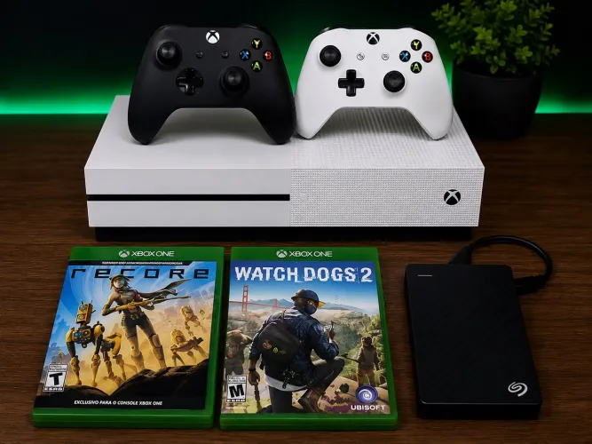 Xbox one S dois controles + dois jogos + HD de 500gb