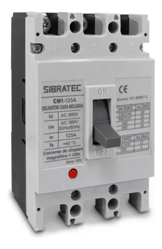 Disjuntor Caixa Moldada 125A Sibratec CM1-100L 3 Pólos 690V