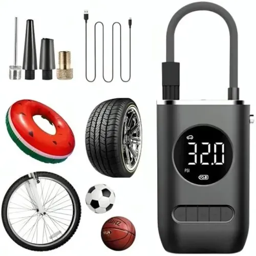 Mini Compressor Calibrador Portátil de Ar Digital USB-C com Lanterna LED 