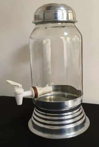 Suqueira de Vidro 3 Litros com Base e Tampa em Alumínio - Design Vintage