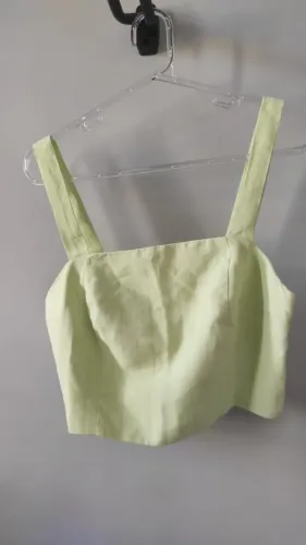 Conjunto Feminino Alfaiataria Verde Lima - Cropped Alça Larga + Saia Midi