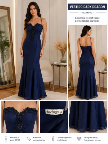 Vestido Longo de Festa - Azul - Sereia - Tam P