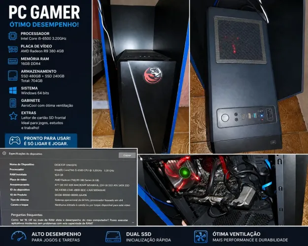PC Gamer i5 6500 + Radeon R9 380 4GB + 16GB RAM + SSDs | Pronto para jogar.