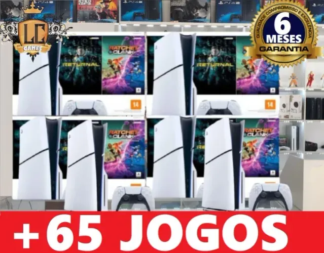 PS5 SLIM 1TB DISK NOVO LACRADO + 65 JOGOS + O6 MESES GARANTIA ( LOJA FISICA )