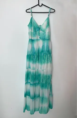 Vestido longo verde e branco !