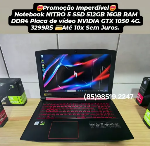 Promoção Notebook Acer Nitro 5 i5 SSD 512GB 16GB RAM DDR4 GTX 1050.