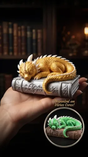 Dragão Guardião do Conhecimento - Enfeite Decorativo Dragão sobre Livro