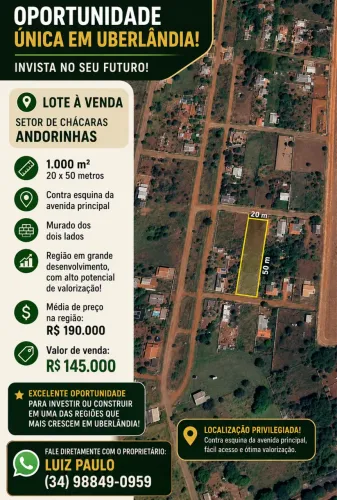 Vendo terreno 1000 metros Uberlandia