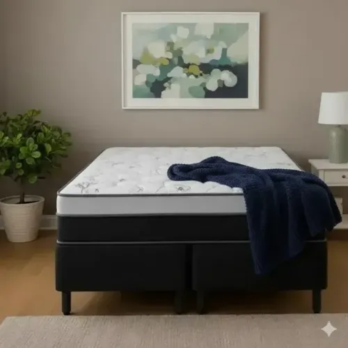 Conjunto Box Queen Size Suede - Molas Prime Light + Base Reforçada