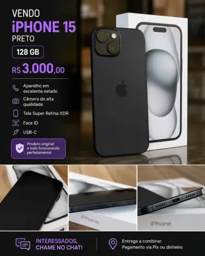 iPhone 15 Preto 128GB - Excelente Estado