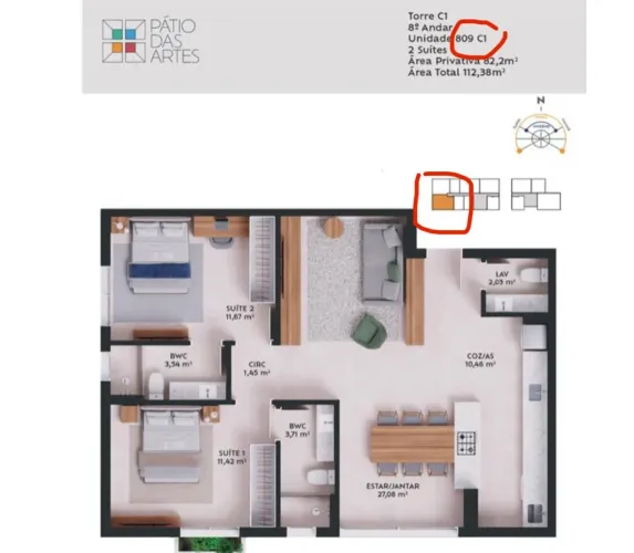 Passeio Pedra Branca Apartamento 2 suítes Pátio das Artes