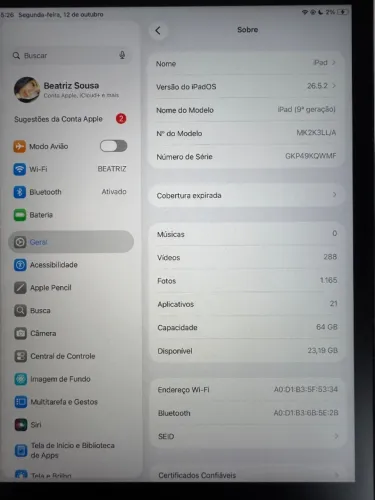iPad (9ª geração) 64GB + Apple Pencil em perfeito estado