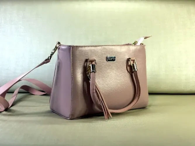Bolsa Feminina Duarts Rosé com Alça Transversal e Detalhes Dourados