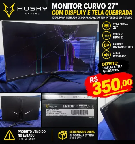Monitor Husky Gaming 27? Curvo com Tela/Display Quebrado