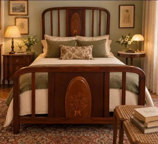Cama da madeira maciça entalhada- Elegância Atemporal