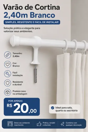 Varão de Cortina 2,40m Branco ? R$ 20
