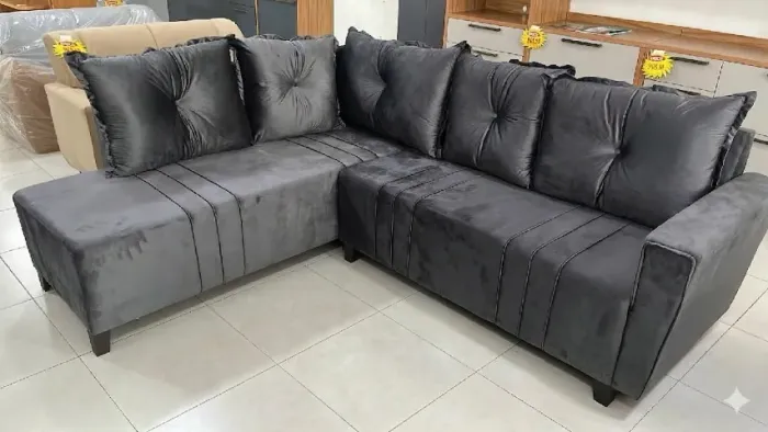Sofa de Canto Debora Assento Mola Tecido Veludo - Estofar