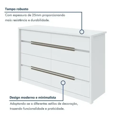 Cômoda Cabeceira Urban MDF 8 Gavetas