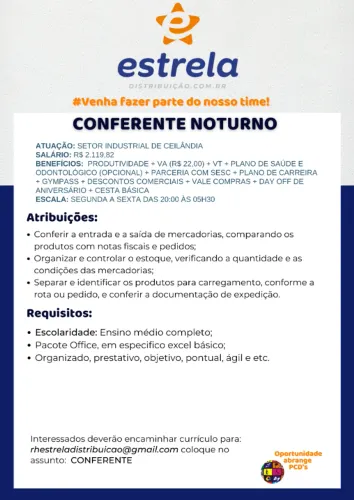 Conferente de mercadorias Noturno