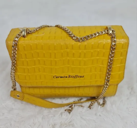 Bolsa Carmen Steffens Couro Croco Amarela - apenas 450
