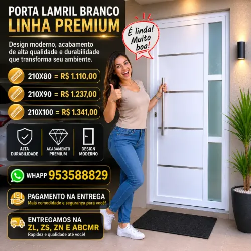 Porta Lambril Branca 210x100Linha Premium | Direto da Fábrica com Pagamento na Entrega