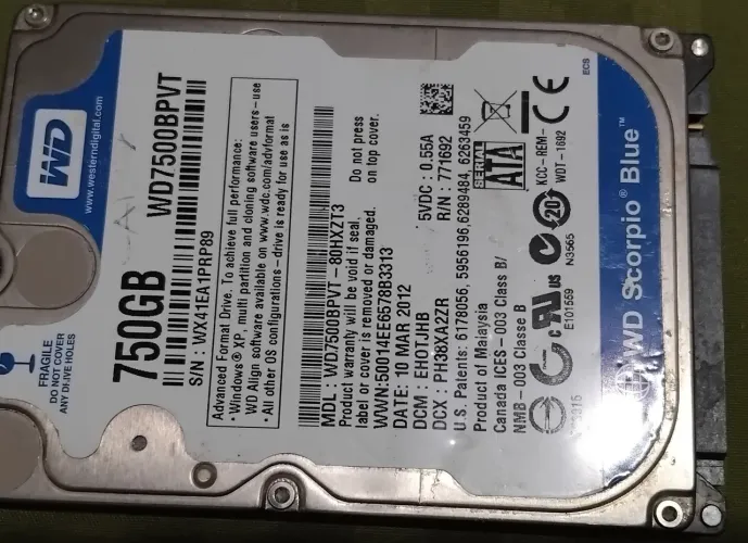 HD 750GB WESTERN digital blue 100% saudável 