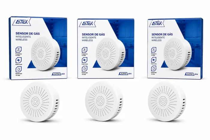 Kit com 3 Sensores de Gás Wi Fi com Alarme