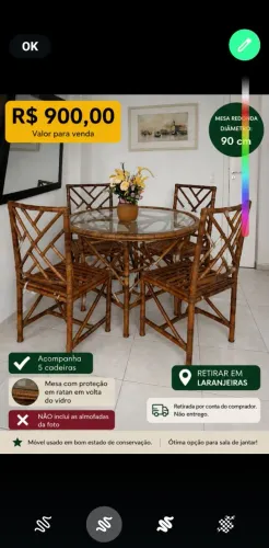Mesa de cana da Índia redonda