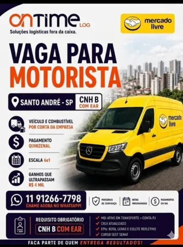 Motorista Entregador base Santo andre
