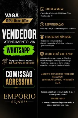 Vendedor ? via WhatsApp | 100% Home Office