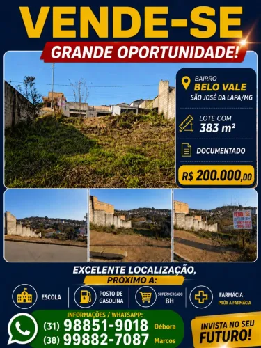 Excelente lote em São José da Lapa / bairro Belo Vale.