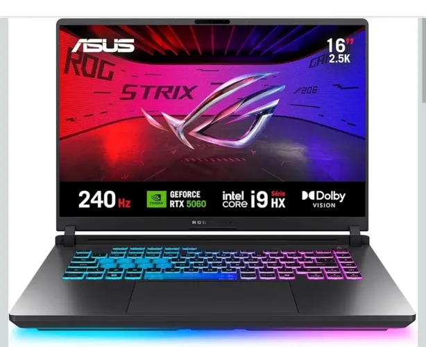 Notebook ASUS ROG Strix G16, Intel Core i9, RTX 5060, 16 GB, 512 GB SSD 240HZ 10x s juros