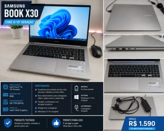 Samsung Book X30 | Core i5 10ª Geração | 8GB RAM | 1TB | Windows 11