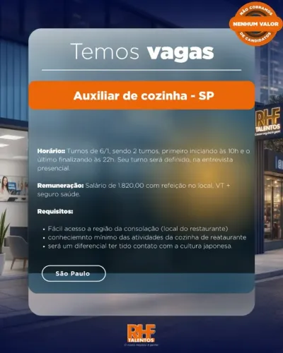 Auxiliar de Cozinha para restaurante japonês 