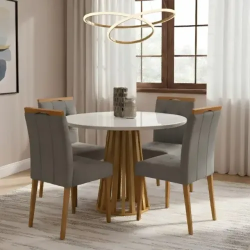 Mesa Jantar Berlim Redonda 1,00m 4 Cadeiras 100% MDF - Produto Novo! Pronta Entrega!