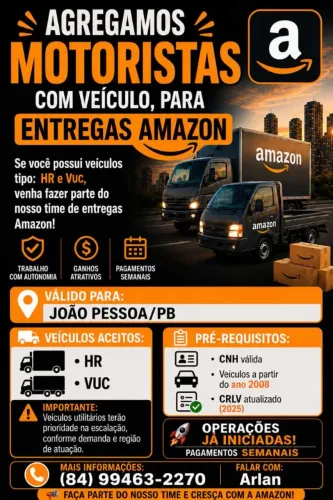 Vagas p motoristas com veículos próprios 