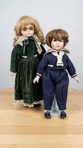 Par de bonecos de porcelana antigos com pedestal
