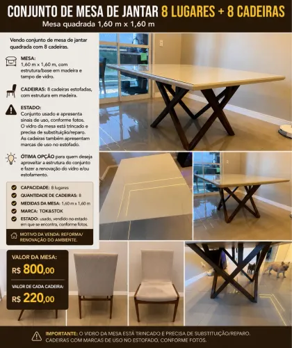 Mesa 8 lugares com cadeira